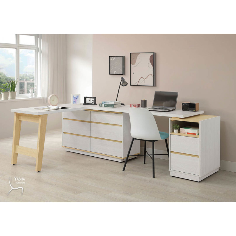 B557-02 泰勒7&times;4尺L型功能桌組(M104+M106+M121+M122+M123+M124+M125)