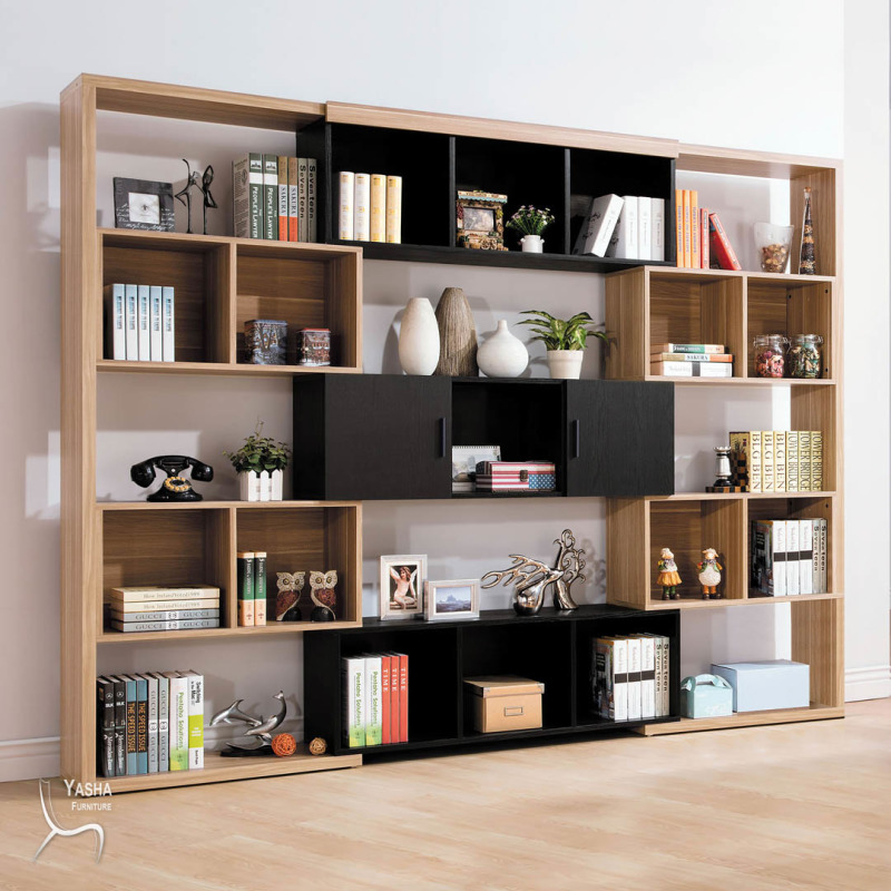 B579-01 羅莎8.6尺伸縮書櫃 (原木/黑)(B573)