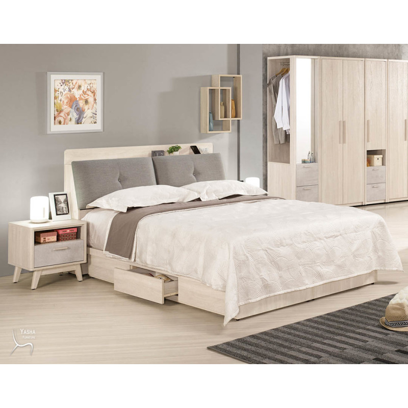 1131-2+1131-7 漢斯5尺被櫥式雙人床+漢斯1..6尺床頭櫃