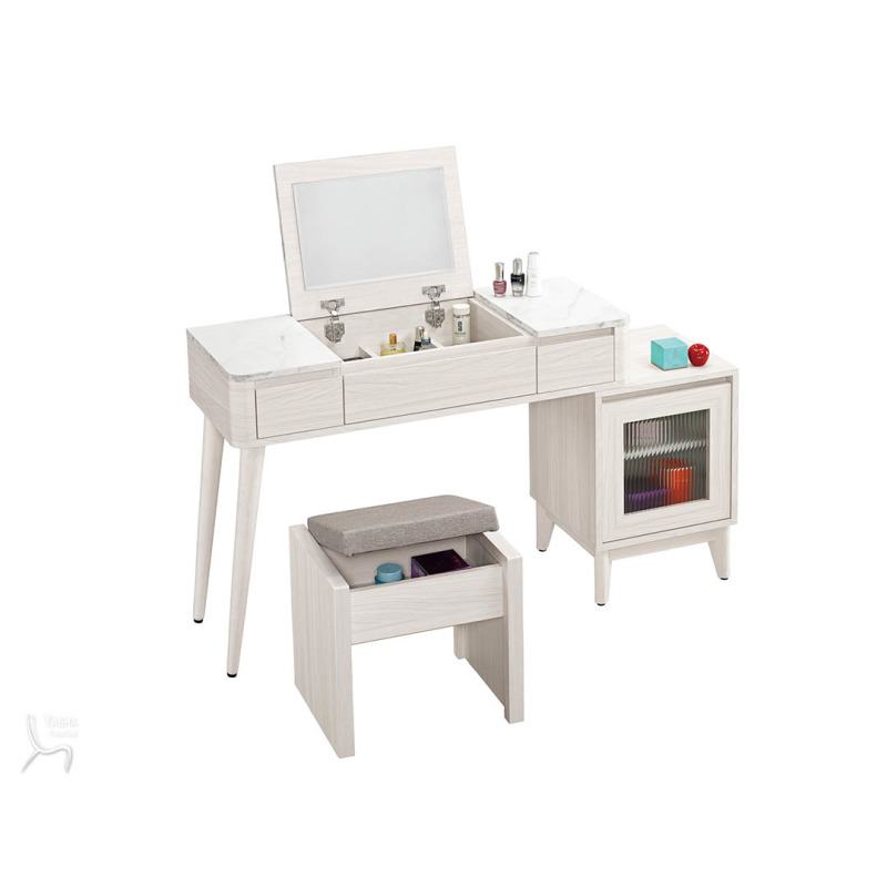 1019-3+1049-5 丹尼斯3.3尺伸縮掀鏡化妝台+蘿克斯化妝椅