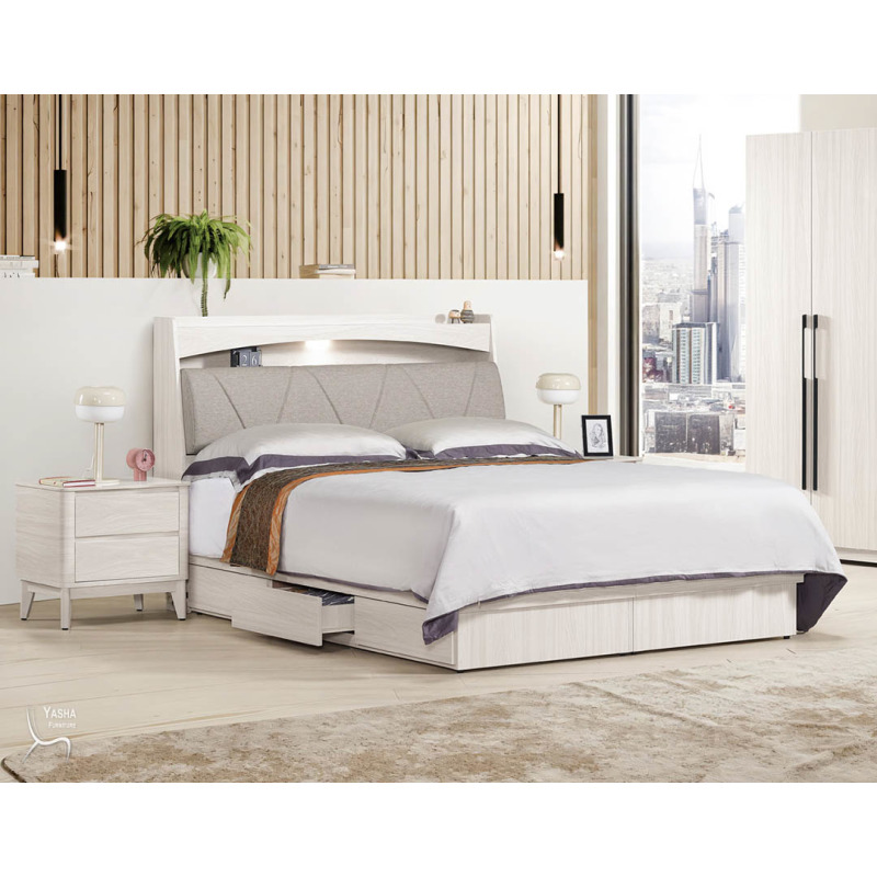 1019-2+1019-6 丹尼斯5尺被櫥式雙人床+ 丹尼斯1.8尺岩板床頭櫃