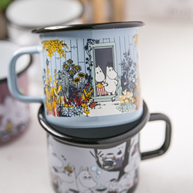 嚕嚕米琺瑯馬克杯-我們這一家 370cc (粉藍/黑色兩色擇一)