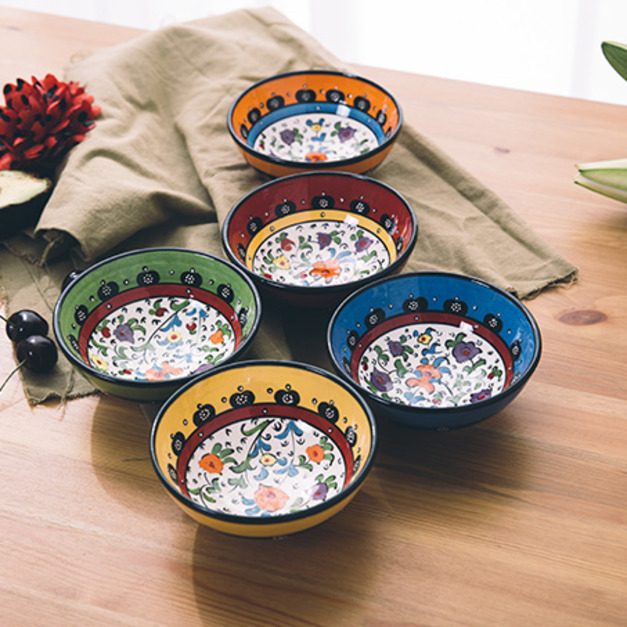 西班牙塞維亞手工彩色陶碗12.5cm (觀賞裝飾/餐具用皆可)