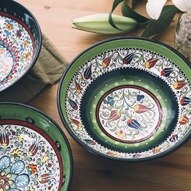 西班牙塞維亞手工彩色陶碗20cm 淺綠(觀賞裝飾/餐具用皆可)