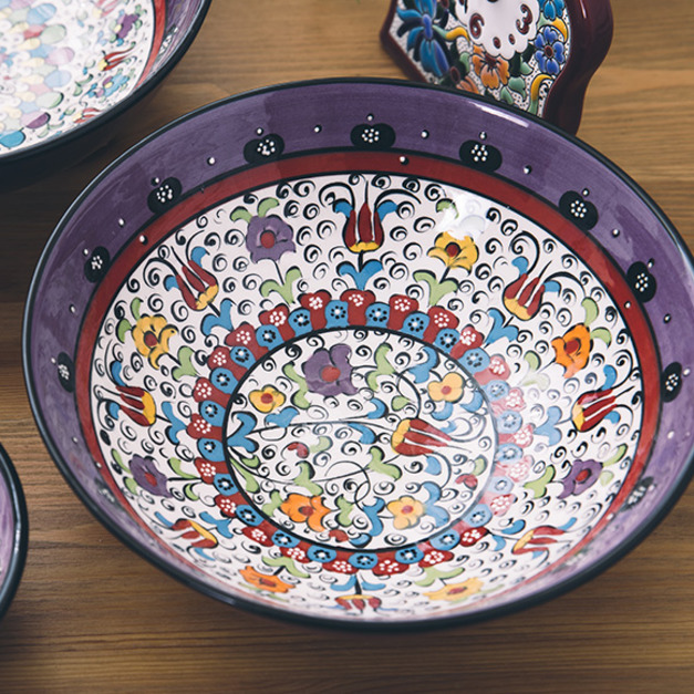 西班牙塞維亞手工彩色陶碗20cm 紫色(觀賞裝飾/餐具用皆可)