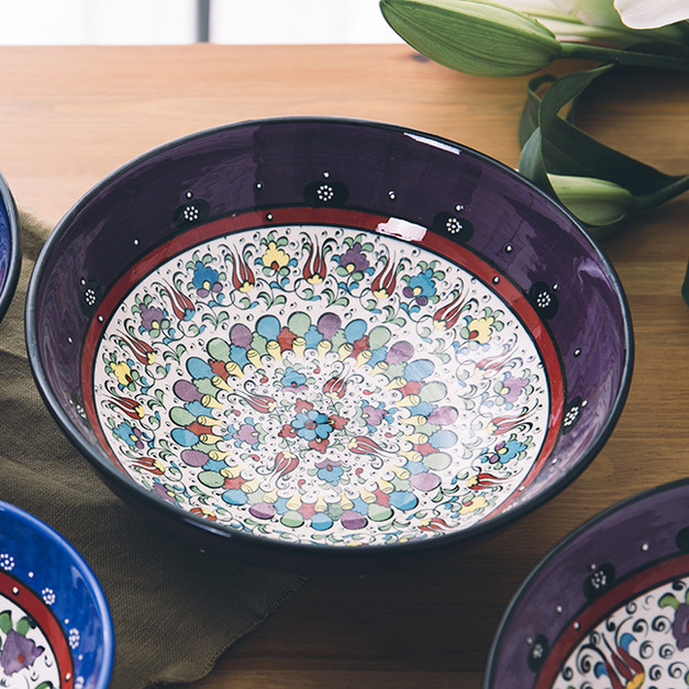 西班牙塞維亞手工彩色陶碗20cm 紫色(觀賞裝飾/餐具用皆可)