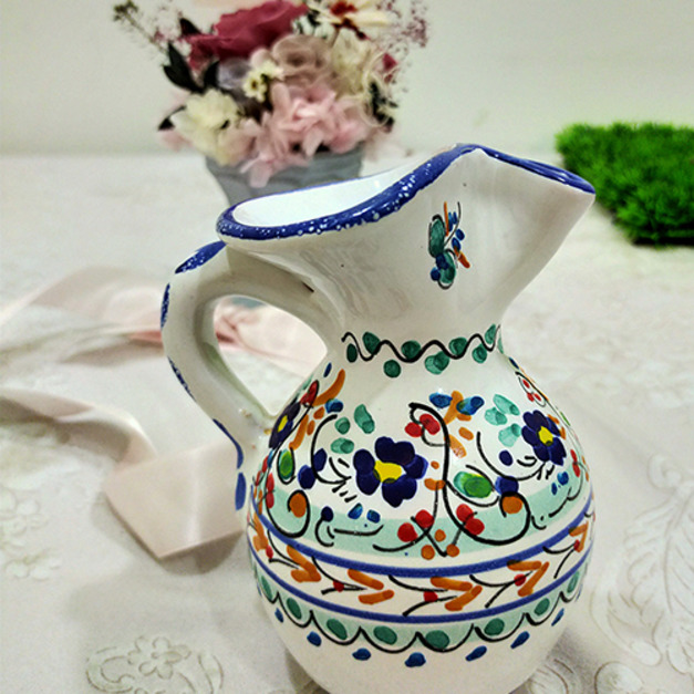 西班牙CRUZ 手工藍白花卉奶精瓶/牛奶壼