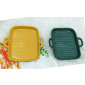 直式歐風雙耳造型條紋烤盤(墨綠色/亮黃色)_4