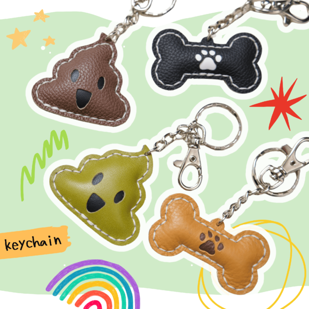 【DIY-KIT/手作材料包】 便便之星與骨頭夥伴 皮革鑰匙圈 │ poop star and bone buddy keychain