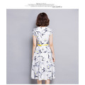 韓版修身顯瘦夏季白底印花短袖連身裙女裝_2
