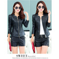 韓版修身皮衣無領小外套短款_2