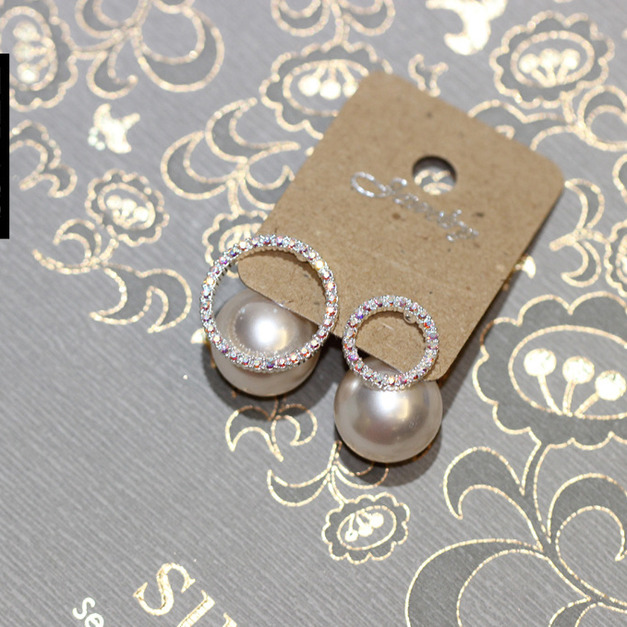 韓版不對稱滿鑽圓圈珍珠耳環170501011