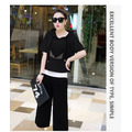 韓版時尚休閒中大尺碼寬腳褲運動短袖套裝170830001_2