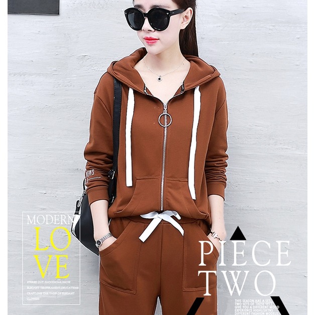 韓版女裝中大尺碼女裝長袖休閒服套裝運動服套裝長袖上衣長褲 (3色可選)170831035