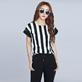韓版女裝中大尺碼女裝短袖直條紋休閒服套裝運動服套裝(3色可選)170831041