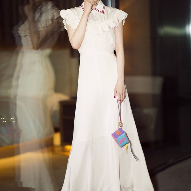 楊冪同款洋裝明星同款女裝短袖修身顯瘦連身裙170912008