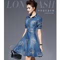 歐美時尚短袖修身刺繡牛仔洋裝連身裙170918002