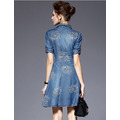 歐美時尚短袖修身刺繡牛仔洋裝連身裙170918002_2