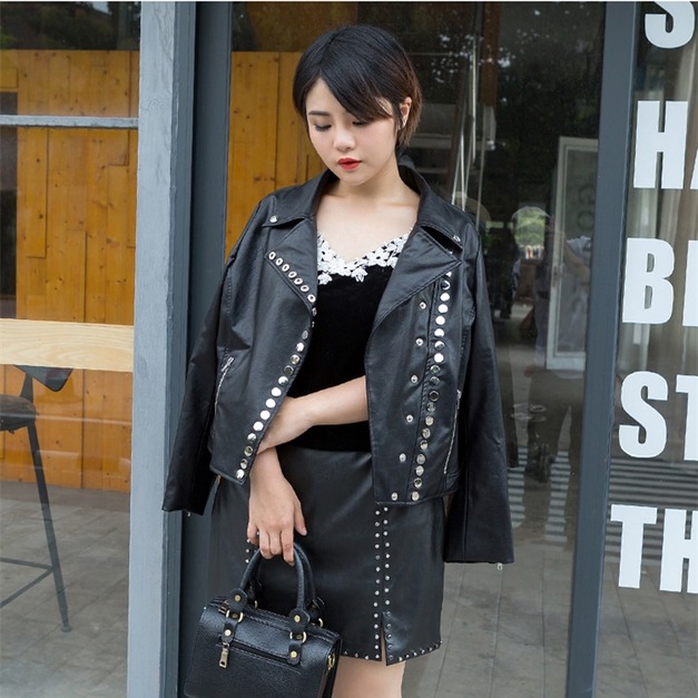 韓版大尺碼皮衣夾克女外套修身顯瘦保暖防風(體重100kg胸圍122公分也有尺碼) 171205002