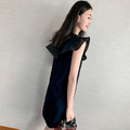 韓版露肩荷葉邊收腰修身連衣裙洋裝190515001_1