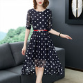 韓版前短後長圓點收腰修身洋裝連衣裙190516001_2
