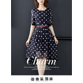 韓版前短後長圓點收腰修身洋裝連衣裙190516001