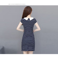 韓版中大尺碼修身顯瘦包臀橫條紋洋裝連身裙190601001_4