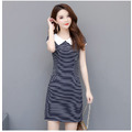 韓版中大尺碼修身顯瘦包臀橫條紋洋裝連身裙190601001