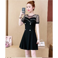 韓版洋裝黑色網紗修身顯瘦收腰連身裙190601022_2