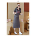 休閒時尚風中大尺碼過膝連身裙休閒裙長裙(灰、黑、條紋3種顏色)190601033