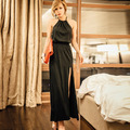 黑色性感掛脖中大尺碼連身裙開叉長裙190601046_2