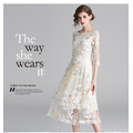 七分袖網紗刺繡連身裙洋裝禮服時尚女裝190722005