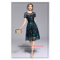 綠色短袖女裝刺繡蕾絲網紗連身裙洋裝禮服190722006_1