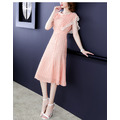 韓版女裝收腰顯瘦洋裝連身裙禮服A字裙(白、粉3色可選)190722008_3