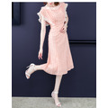 韓版女裝收腰顯瘦洋裝連身裙禮服A字裙(白、粉3色可選)190722008_1