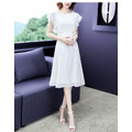 韓版女裝收腰顯瘦洋裝連身裙禮服A字裙(白、粉3色可選)190722008