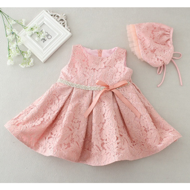 韓版蝴蝶結嬰兒週歲寶寶滿月聚會禮服/公主連衣裙(粉)