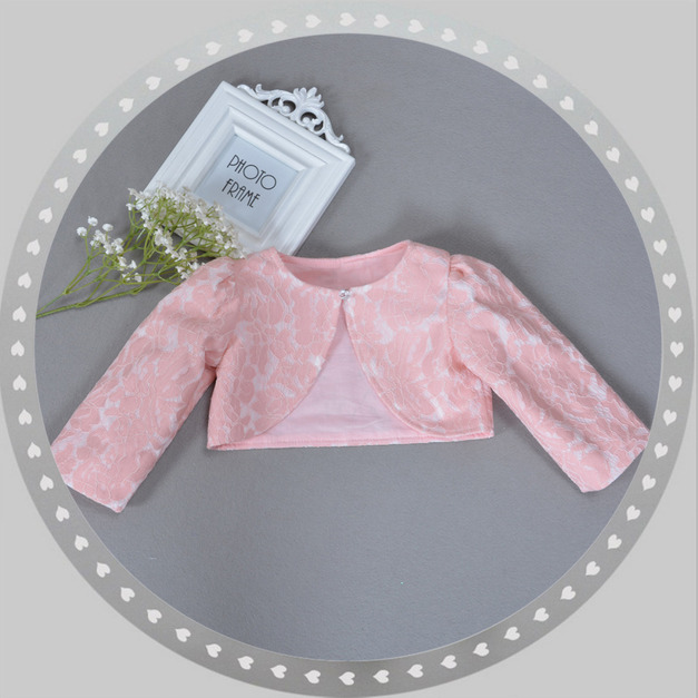 秋冬款嬰幼兒蕾絲披肩開衫短外套/長袖小外套(粉/白)