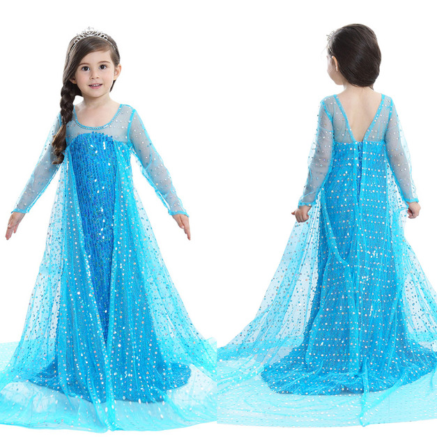 韓版新款冰雪藍色亮片露背長款公主裙/禮服