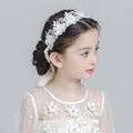 韓版兒童花朵蕾絲綁帶髮箍髮帶頭飾(白色)