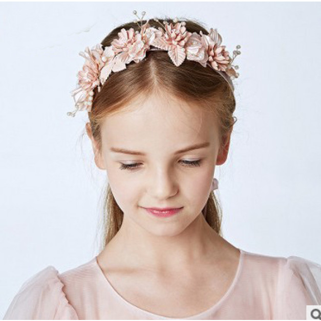 韓國粉色大花朵花環/髮飾/花童/禮服配飾(E款)