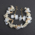 韓國蝴蝶結蜻蜓款白色花環+耳環二件套/髮飾/花童/禮服配飾(H款)