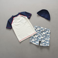 韓國外貿男童防晒泳衣泳褲+泳帽三件套裝(船錨款)_1