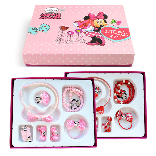 米妮兒童髮飾項鍊手鍊禮盒/畢業/生日禮物(粉/紅)