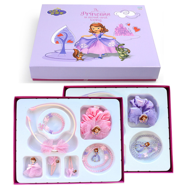 蘇菲亞兒童髮飾項鍊手鍊禮盒/畢業/生日禮物(粉/紫)