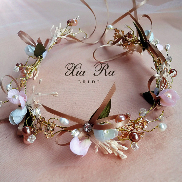 韓國手工蝴蝶結花環/髮飾/花童/禮服配飾(F款) 