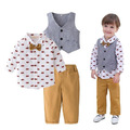 秋裝男童襯衫+背心+長褲三件套裝/花童/禮服(黃色)