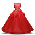 歐美款中大童無袖花朵蓬蓬長款禮服/花童/公主裙(紅/白/紫/綠)_1