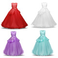 歐美款中大童無袖花朵蓬蓬長款禮服/花童/公主裙(紅/白/紫/綠)
