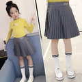 秋裝韓版中大童學院風百褶裙/短裙(灰色)